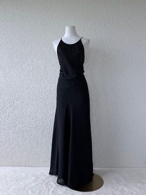 Black Beaded Halter Evening Gown